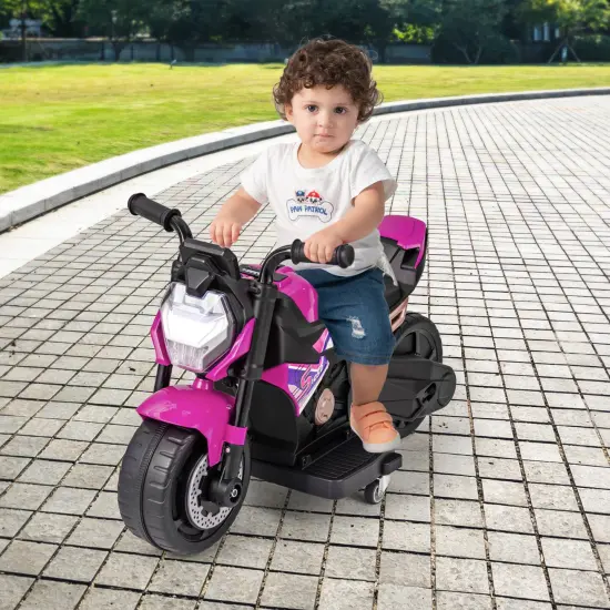 Plastic 6V Kids Ride-on Motorcycle with Battery Power and Detachable Training Wheels Pink {3}