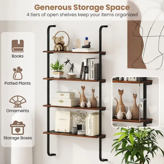 4-Tier Industrial Pipe Shelving with Metal Frame Perfect for Living Room or Kitchen Rustic Brown {6}