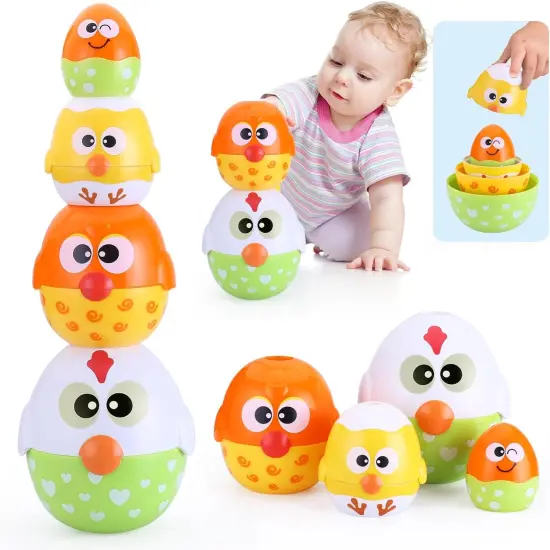 Chicken Toddler Easter Eggs Toys, Nesting Dolls Stacking Toys for Toddlers 1-3 Matching Shape Sorters Sensory Preschool Learning Baby Easter {1}