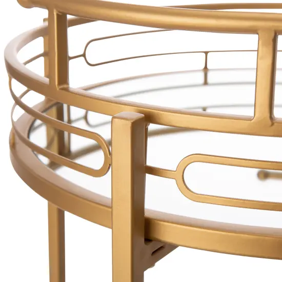 29.50"H Deluxe 2-Tier Metal Round Mirrored Bar Cart-Golden {5}