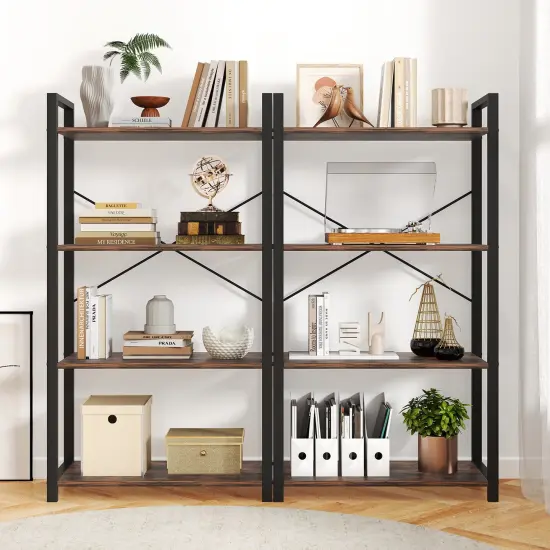 Rustic Brown 4-Tier Bookshelf with Heavy Duty Metal Frame Perfect for Any Room {6}