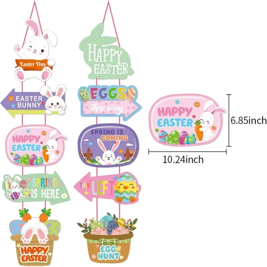 Easter Rainbow Party-Decorations Front-Porch Door Hanger-Decor - 2pcs Spring Bunny Egg Happy Easter Paper Signs Banners, Home Office Classroom Baby Shower Hanging Garland Supplies Burgleda {2}