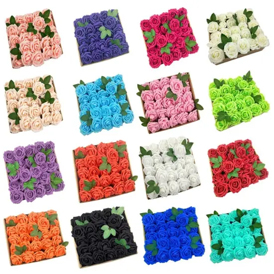 25pcs Artificial Flowers Real Looking Foam Roses Decoration DIY Dark purple {5}