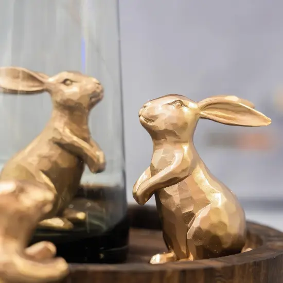 Resin Vintage Gold Bunny Decor Rabbit Figurines, Small Easter Bunny Figurine Set of 3 {4}