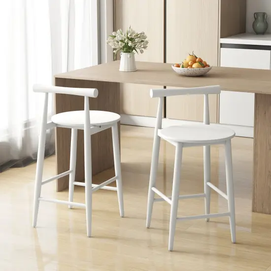 Acacia Wood Counter Height Bar Chair Set with Sturdy Frame and Supportive Legs White {2}