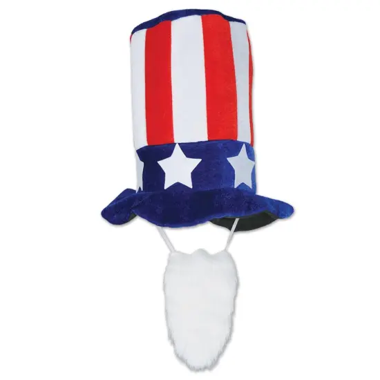 6 Pack Bulk Plush Patriotic Hat with Beard {1}