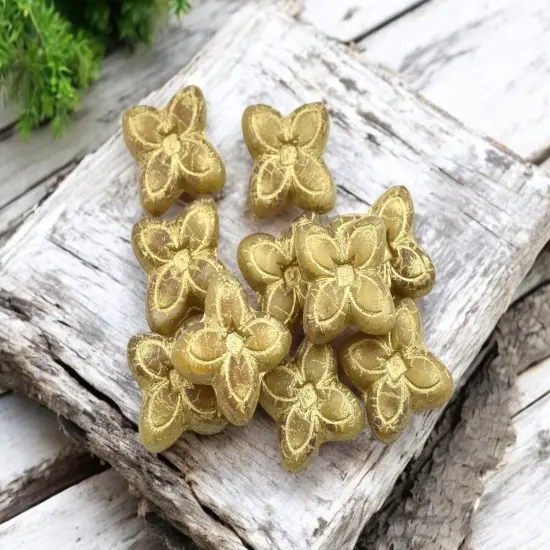 *10* 17mm Bronze Washed Matte Semi Translucent Honey 4 Petal Lily Flower Beads {2}