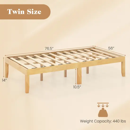 14 Inch Twin Wood Platform Bed Frame with Wooden Slats Support Perfect for Dorms Natural {4}