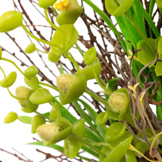 Northlight Budding Flowers, Leaves and Twigs Artificial Floral Wreath - 20" - Yellow Green {6}