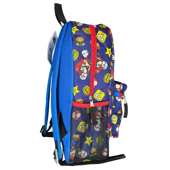 All Over Print 16" Navy Blue Unisex Super Mario Classic Backpack for School {5}