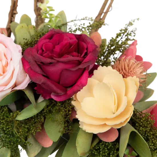 Northlight Wooden Floral Easter Bunny Ears Twig Wreath - 15" Pink {6}