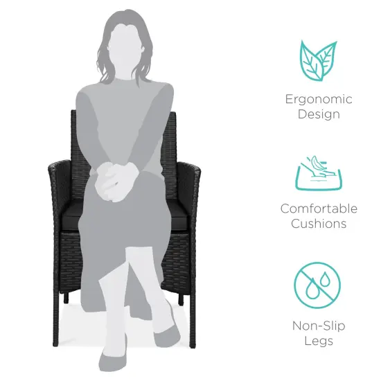 Best Choice Products 3-Piece Outdoor Wicker Conversation Patio Bistro Set, w/ 2 Chairs, Table Black/Black {2}