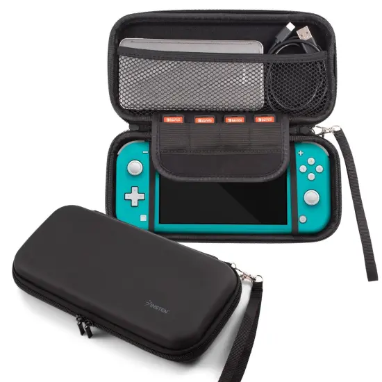 Carrying Case for Nintendo Switch Lite 2019 and Accessories - EVA Hard Shell Protective Carry Case Travel Bag with Wrist Strap, Game Slot (Black) {1}