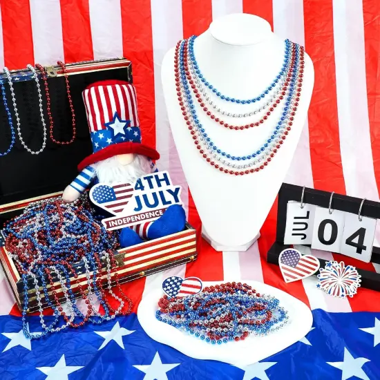 4th of July 24 PCS Patriotic Bead Necklaces {3}