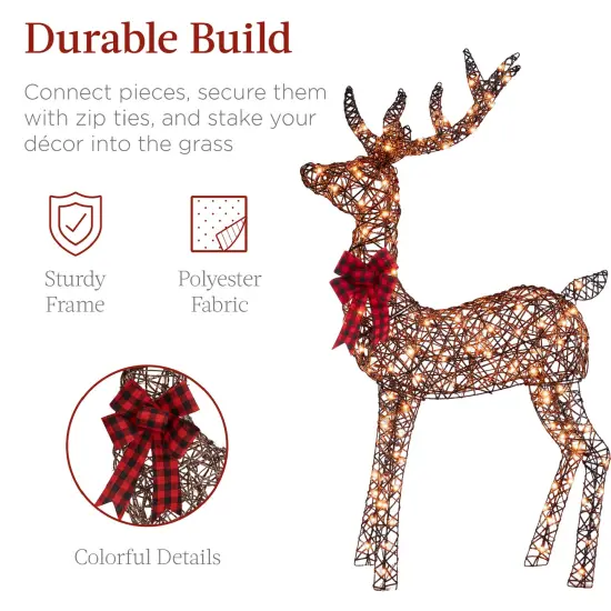 Best Choice Products 6.5ft 3-Piece Lighted Christmas Deer Set Outdoor Yard Decoration with 385 LED Lights, Stakes Rattan {4}