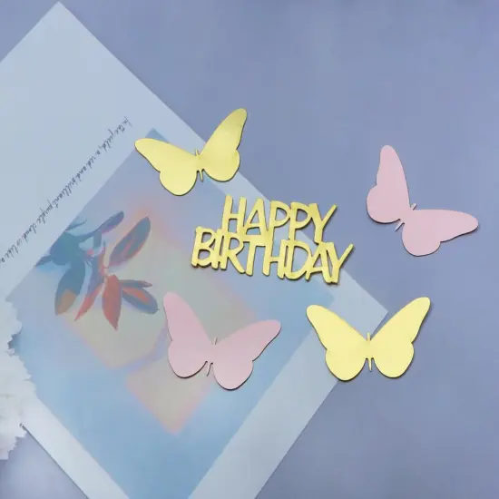 100pcs Butterfly Table Confetti Decor Glitter Butterfly Decoration for Birthday Wedding Theme Thanks Giving Party Valentine's Mother's Day Scatter Bless Confetti (Gold & Pink & HAPPA BIRTHDAY) {3}