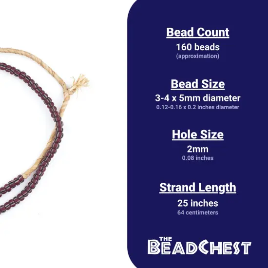 The Bead Chest Matted Brown Chevron Beads 4x5mm Ghana African Cylinder Glass Large Hole 25 Inch Strand Handmade {4}