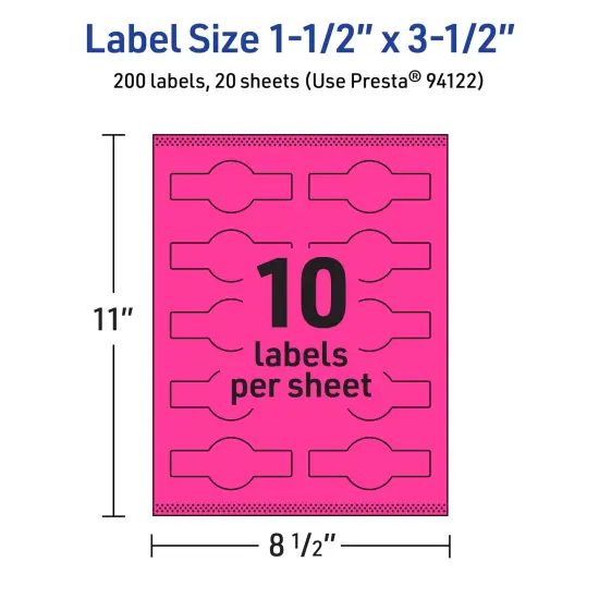 Avery Neon Magenta Paper Labels, 1.5" x 3.5" Wraparound {5}