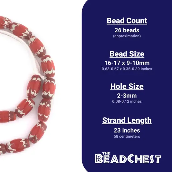 The Bead Chest Red Java Chevron Beads (16x10mm) {4}
