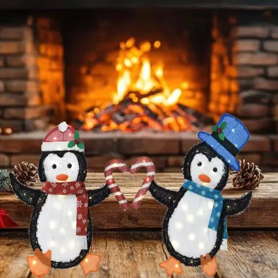 Decorative Heart Penguin Figurines, Set of Two for Indoor Outdoor Display 30 Inch 32 Inch {3}
