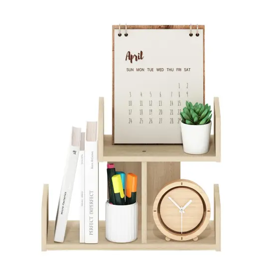 Furinno Hermite Wooden Desktop Bookshelf Storage Organizer for Home and Office Supplies, Bauhaus Oak {2}