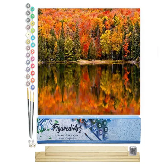 Figured'Art Paint by Numbers Kit for Adults Lake Reflection in Autumn 16"x20" - Craft Art Painting Rolled Canvas with DIY wooden frame {1}