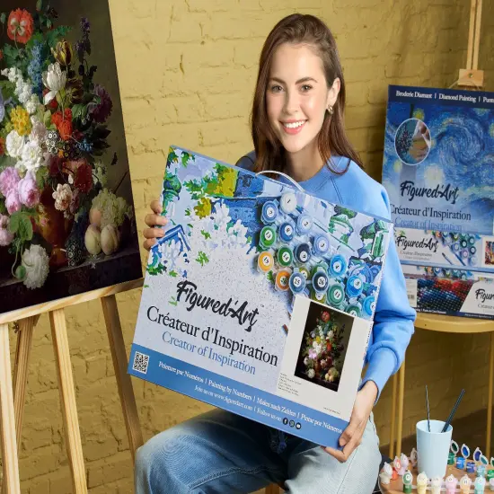 Figured'Art Paint by Numbers for Adults with Frame Jan Frans van Dael - Vase of Flowers 16"x20" - Craft Art Painting DIY Kit Canvas Already Stretched on a Wooden Frame {2}