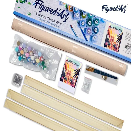 Figured'Art Paint by Number for Adults Travel Poster Barcelona 16"x20" - Craft Art Painting Rolled Canvas with DIY Wooden Frame {5}