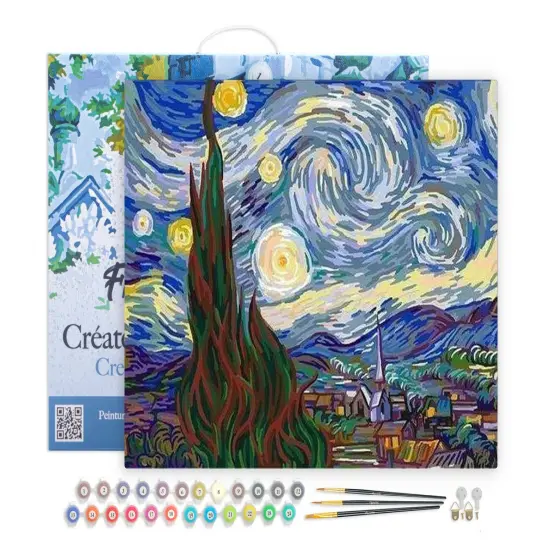 Figured'Art Paint by Numbers for Adults with Frame Van Gogh Starry Night 16"x20" - Craft Art Painting DIY Kit Canvas Already Stretched on a Wooden Frame {1}