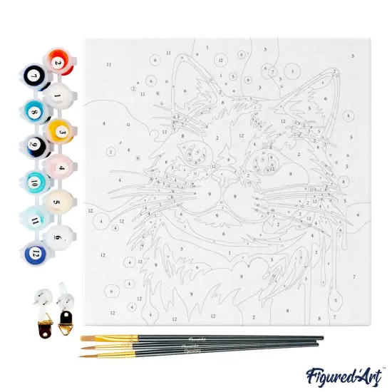 Figured'Art Mini Paint by Numbers Kit for Adults with Frame Cat Abstract Pop Art Small format 8"x8" - Craft Art Painting DIY Canvas Already Stretched on a Wooden Frame {4}