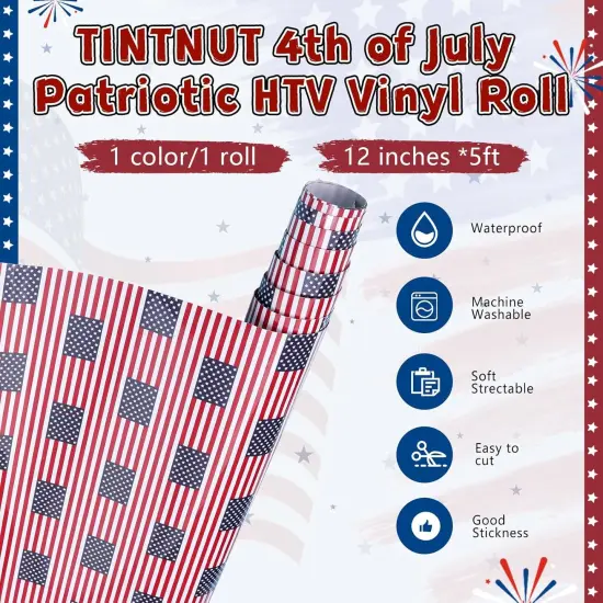 12 Inch - American Flag Heat Transfer Vinyl Roll {2}