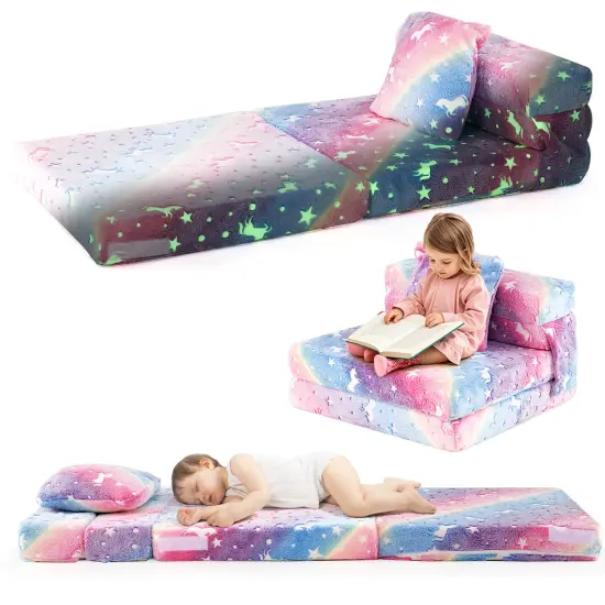 Flannel Fabric Kids Sofa Bed with Glow-in-the-Dark Design and Pillow Multicolor {8}