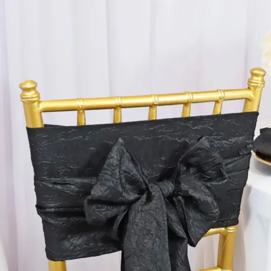 10 Pieces Black Crushed Taffeta Chair Bands, 9.5"x108" Sleek Event Sashes {5}