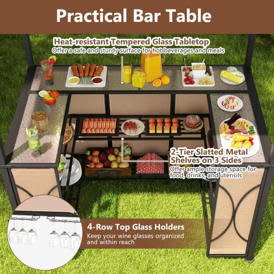 6.5 x 4 x 8 FT Grill Gazebo Set with 2 Bar Stools and Bar Table Brown {3}