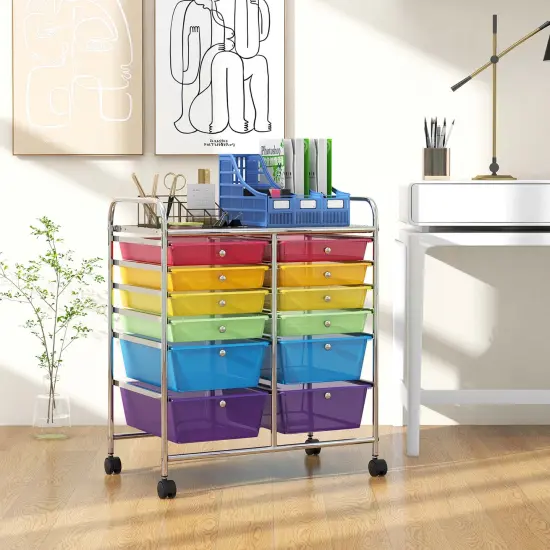 Costway 12 Drawers Rolling Cart Storage Mutlicolor Scrapbook Paper Studio Organizer Bins {2}