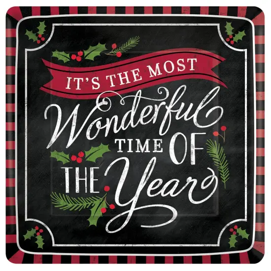 Most Wonderful Time 10" Square Paper Christmas Plates - 18ct {1}