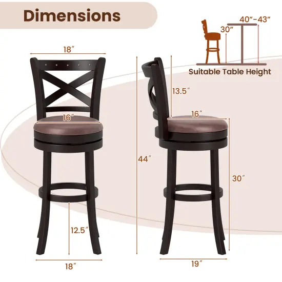 Set of 2 Swivel Bar Stools with Padded Seat and Ergonomic Backrest {4}