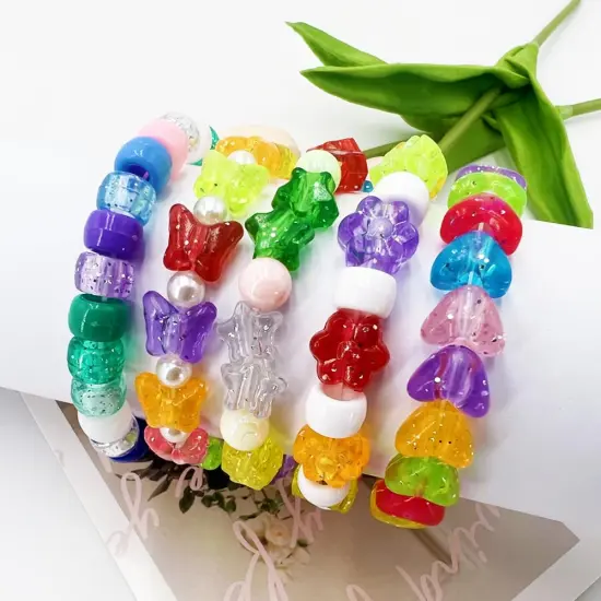 MIIIM 1000Pcs 6x9mm Pony Beads Shapes in 5 Styles 21 Colors, Heart, Star, Butterfly, Flower, Assorted Kandi Beads for Friendship Bracelet, Big Hole Hair Braids Crafts, Jewelry Making (Multi-Glitter) {6}