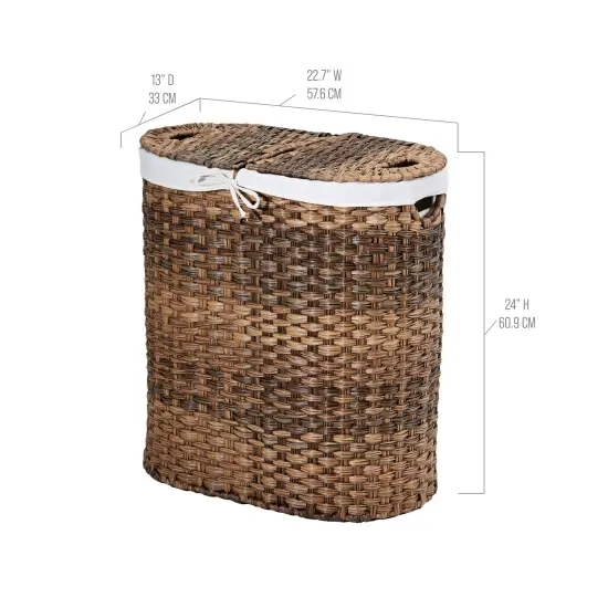 Seville Classics Handwoven Lidded Oval Double Laundry Hamper Mocha brown {2}