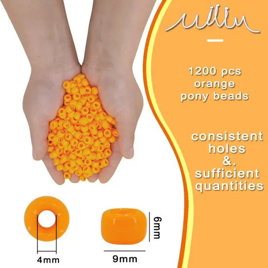 MIIIM 1200PCS 6x9mm Orange Pony Beads Bulk, Kandi Beads for Bracelets Making Kit, Hair Braids Crafts for Jewelry Making (Orange) {6}