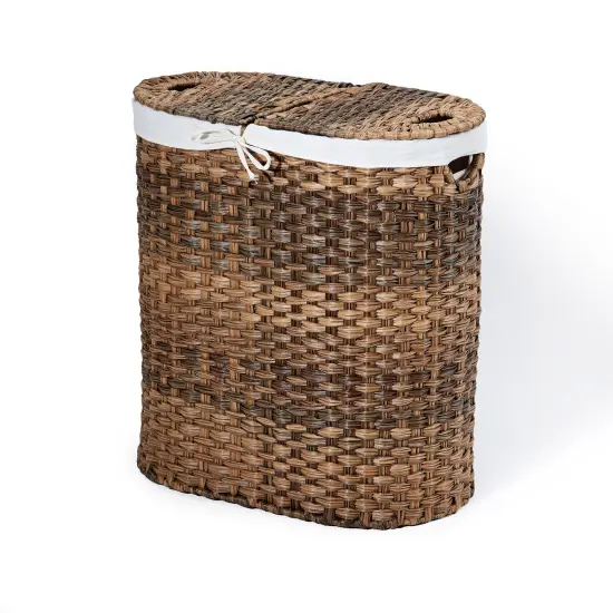 Seville Classics Handwoven Lidded Oval Double Laundry Hamper Mocha brown {11}