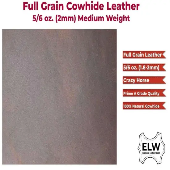 Import Tooling Leather 5/6 oz (2mm)Full Grain 100% Cowhide PreCut Sizes 6" to 48" - Medium BROWN {3}