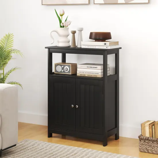 Freestanding Bathroom Storage Cabinet with Open Compartment and Adjustable Shelf Black {9}