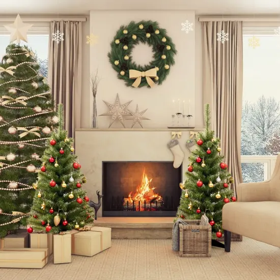 Costway 3ft Unlit Artificial Christmas Halloween Mini Tree Black with Plastic Stand Green/Black/Pink {11}