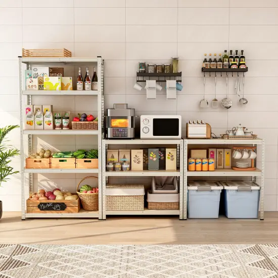 5-Tier Tall Freestanding Heavy Duty Metal Utility Rack with 5 Adjustable Shelves Suitable for Kitchens or Garage Silver {2}