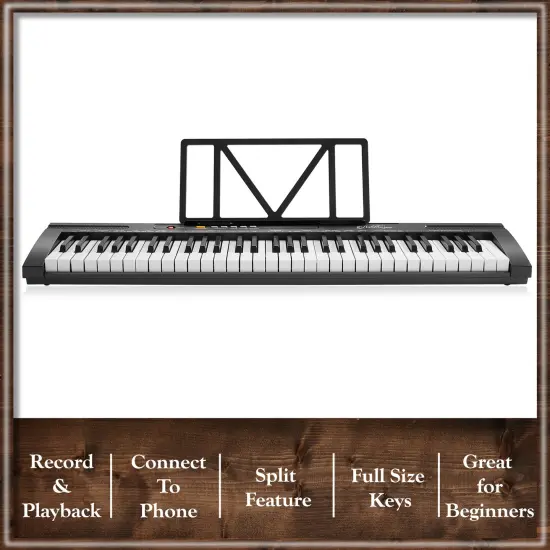 Ashthorpe 61-Key Digital Electronic Keyboard Piano for Beginners, Includes Stand, Bench, Headphones, Mic and Keynote Stickers {4}