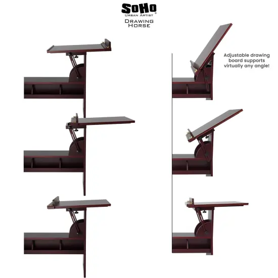 SoHo Urban Artist Adjustable Drawing Horse Easel - Sturdy Beechwood with Mahogany Finish, 18" x 23-3/8" Drawing Board, Full Size Artist Easel with Storage Bench Improves Posture, Compact Footprint {6}