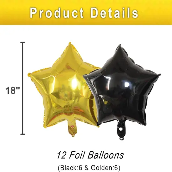 12 Pcs Black Gold Star Balloons, 18 Inch Star Shaped Foil Helium Balloons Mylar Balloons for Wedding Birthday Graduation season Party Decor {2}