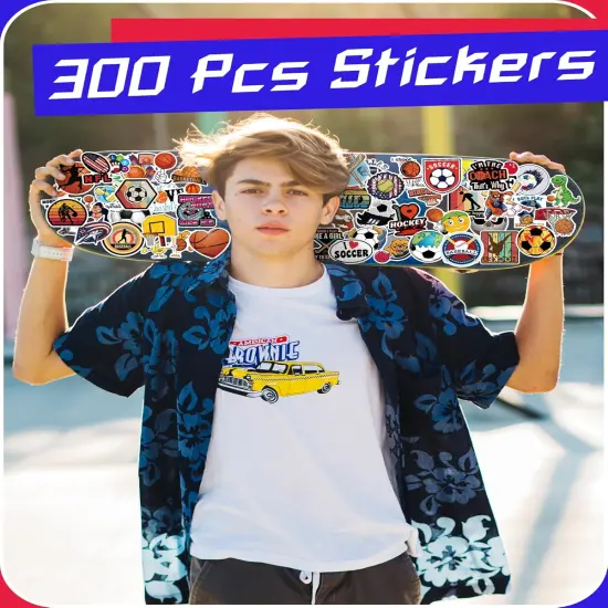 300 Pcs Sports Stickers for kids, Sport Stickers for Water Bottles, Waterproof Water Bottle Stickers for Boys, Vinyl Laptop Stickers Packs, Kids Boys Classroom Prizes for Elementary Students {5}