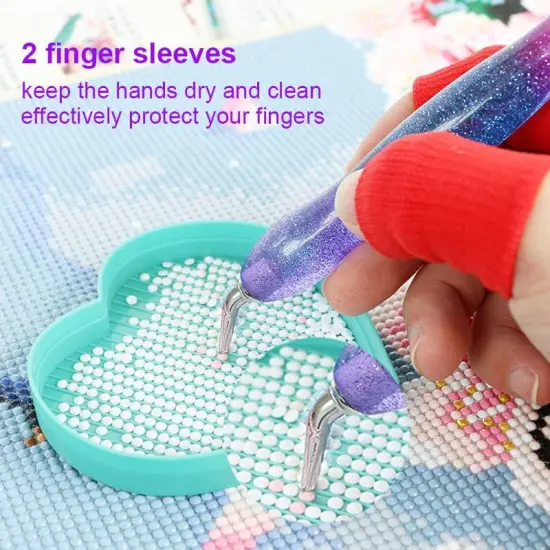 16pcs Silver Metal Tips Diamond Painting Pen Kits, 6pcs Stainless Steel Tips, 6 Glue Clays, 2 Finger Sleeves , 5D Diamond Painting Accessories Tools for DIY Craft, Comfort Grip and Faster Drilling {5}